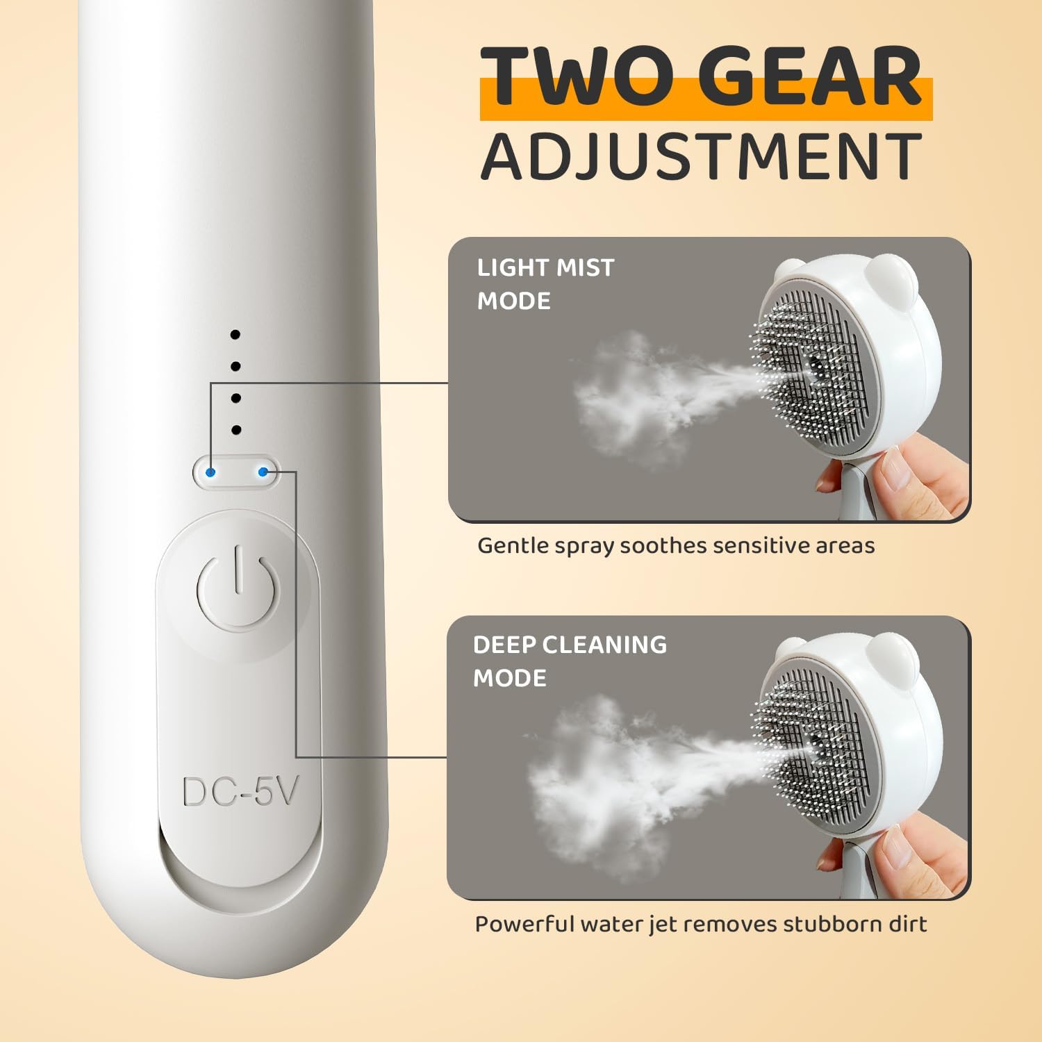 Pecait Cat Steam Brush two modes for gentle mist and deep cleaning.