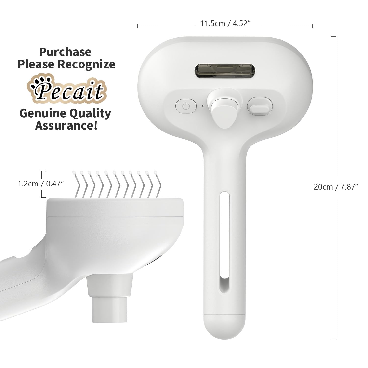 Pecait Cat Steam Brush water tank demonstrates warm-water option for cozy grooming.