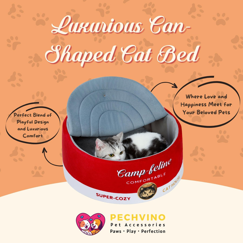 Pechvino can-shaped cat bed with ultra-soft cushion delivers cozy, plush comfort.