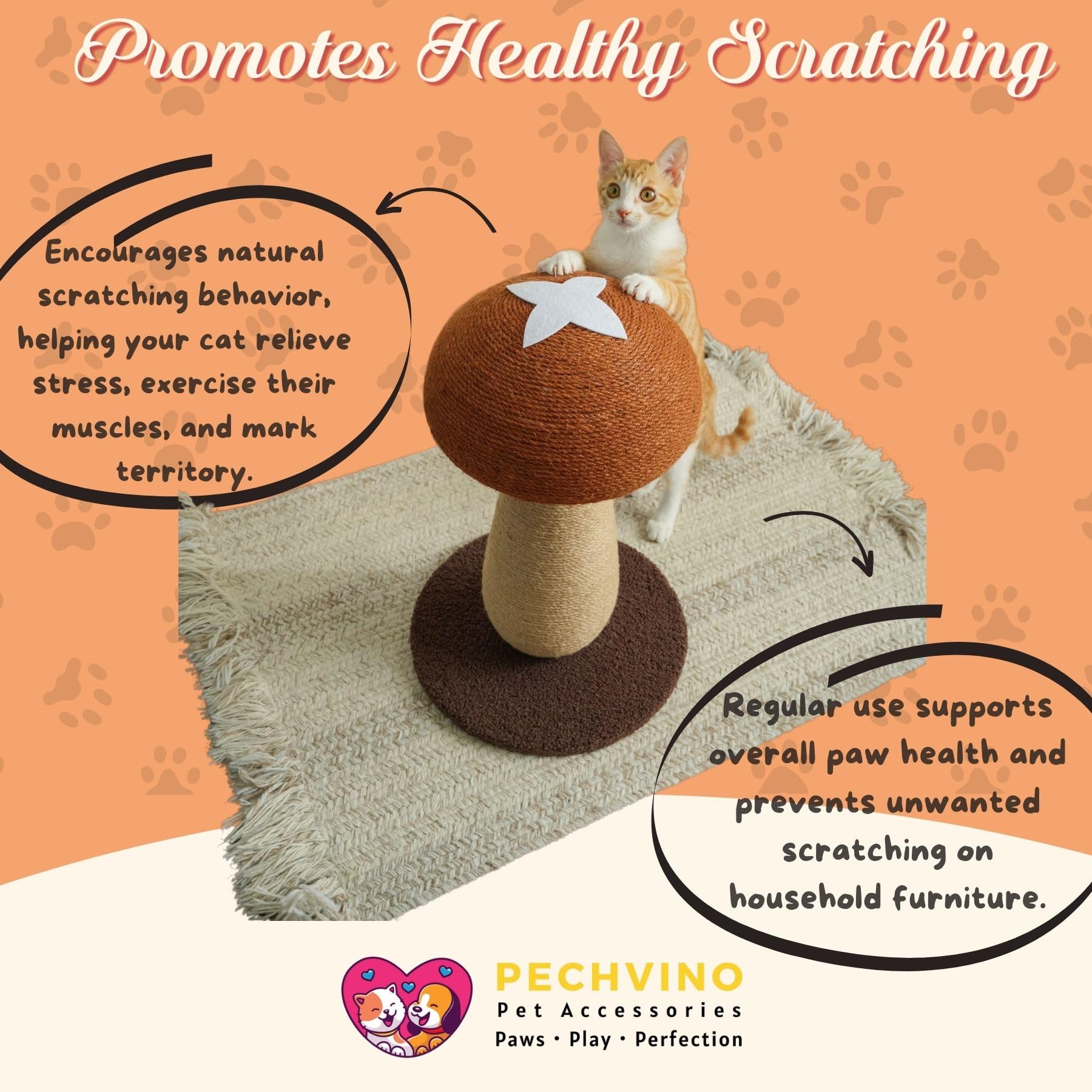PECHVINO Shiitake sisal rope close-up highlights durable, claw-friendly texture for healthy scratching.