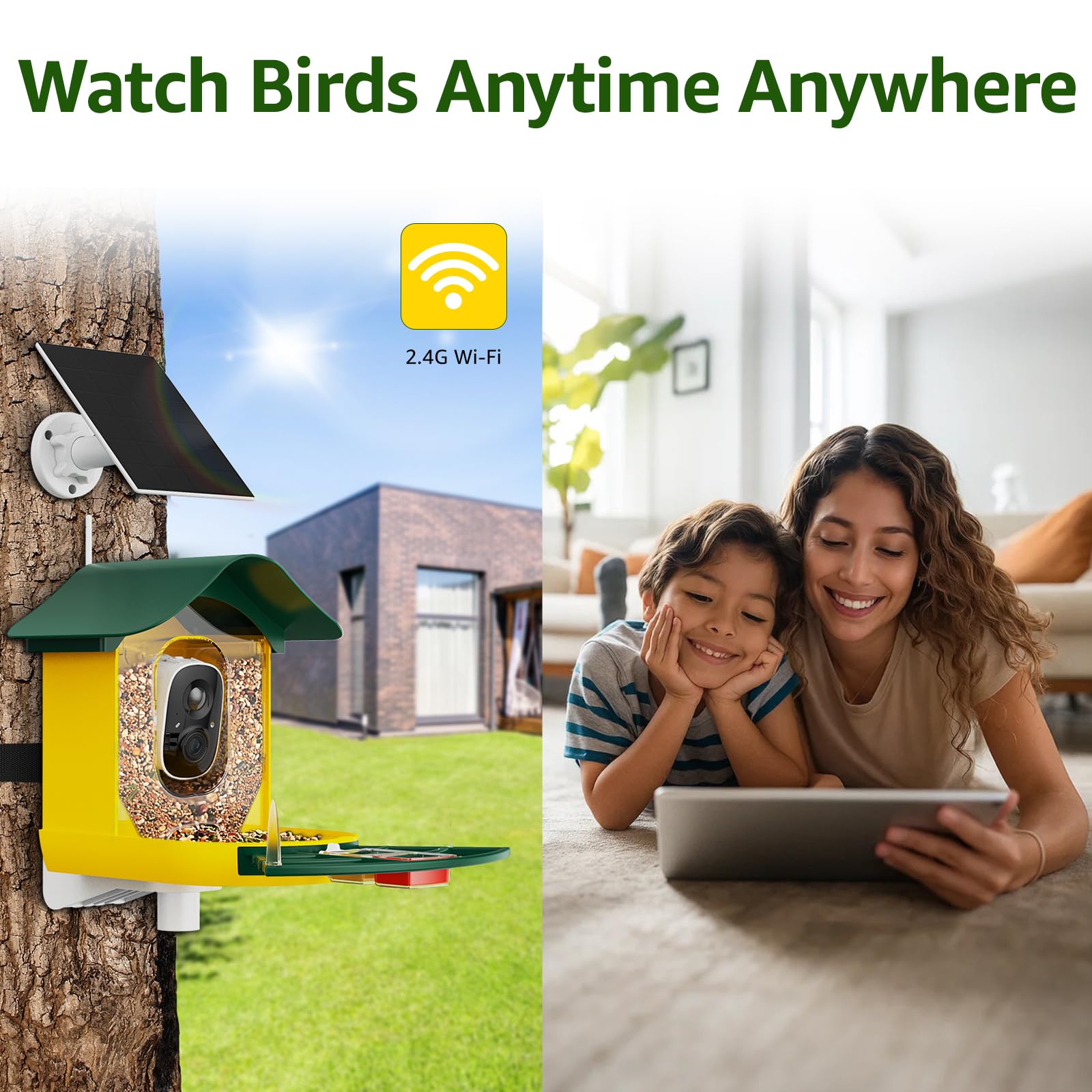IP65 weatherproof PeckCam feeder withstands rain, snow, and sun during seasons.