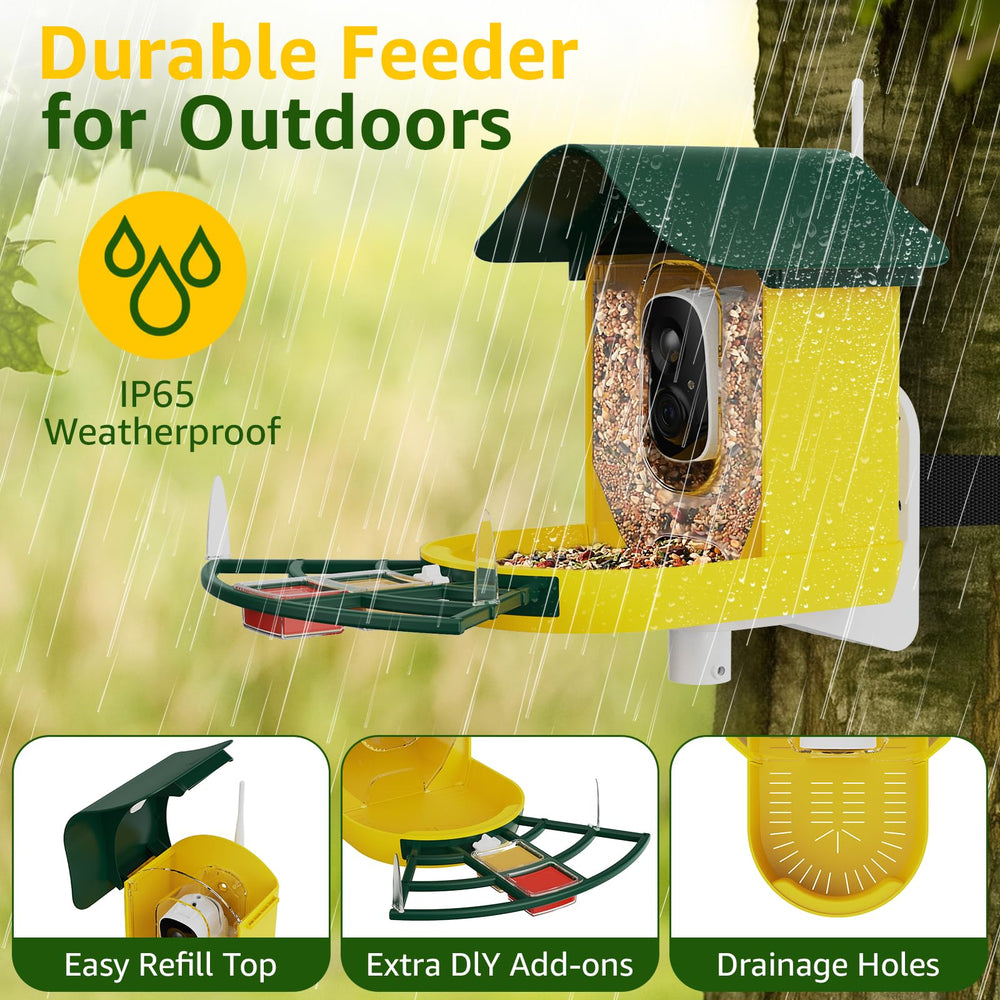 Perch attachments include jelly feeder and four fruit holders attract more birds.