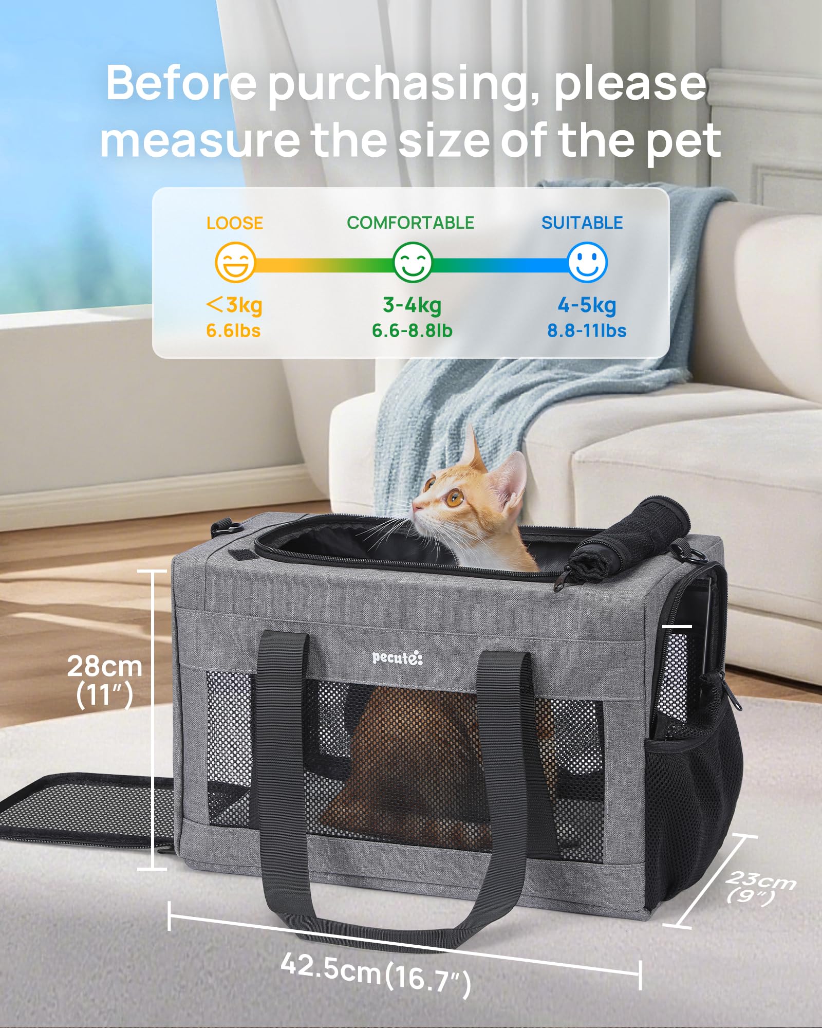 Pecute feeding port allows timely meals without leaving carrier