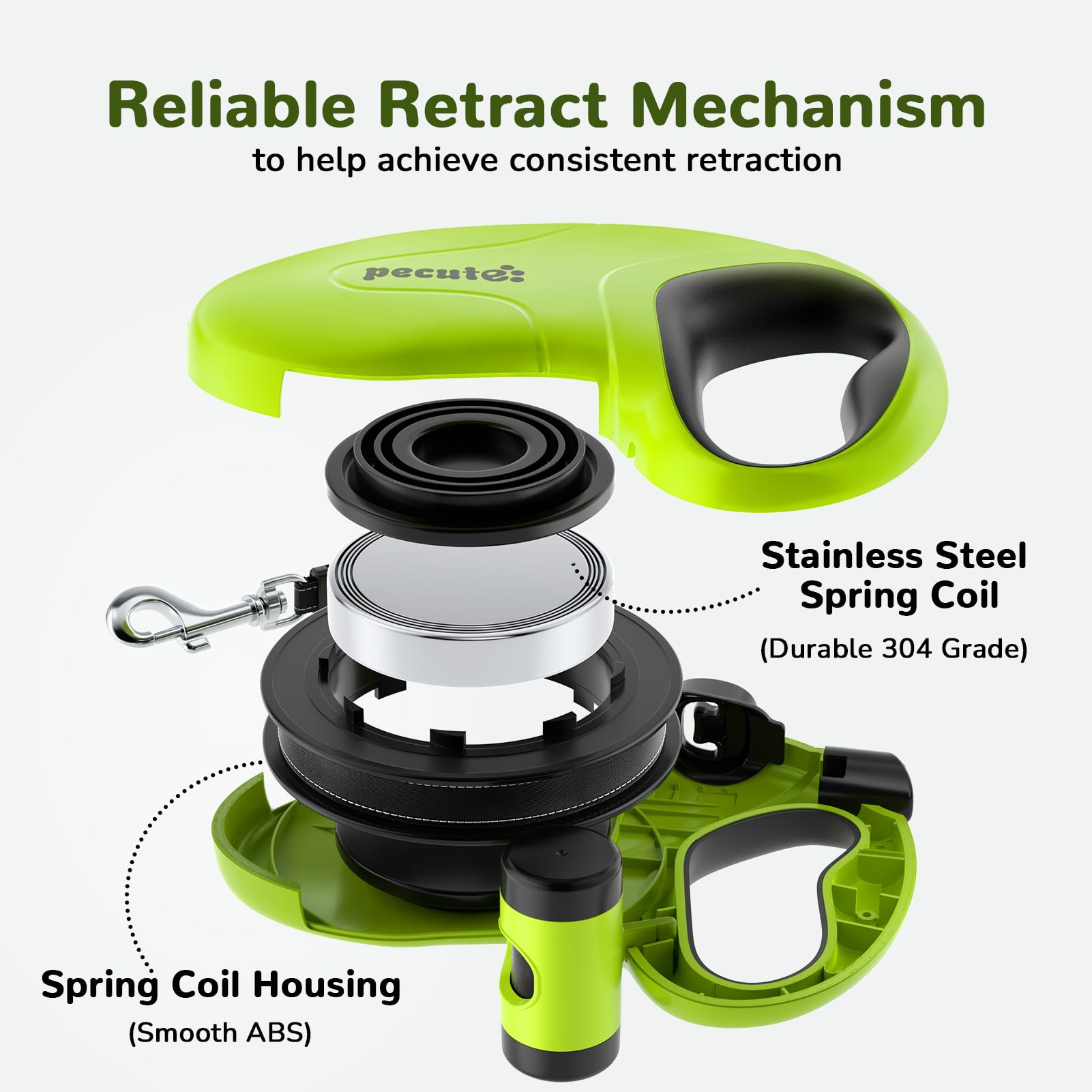 Pecute 32ft leash braking system provides controlled stops for safety.