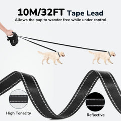 Pecute 32ft retractable leash side view shows compact grip for comfortable handling