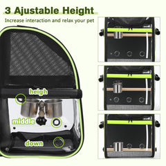 Pecute Bird Carrier Backpack adjustable perch with three heights for comfort.