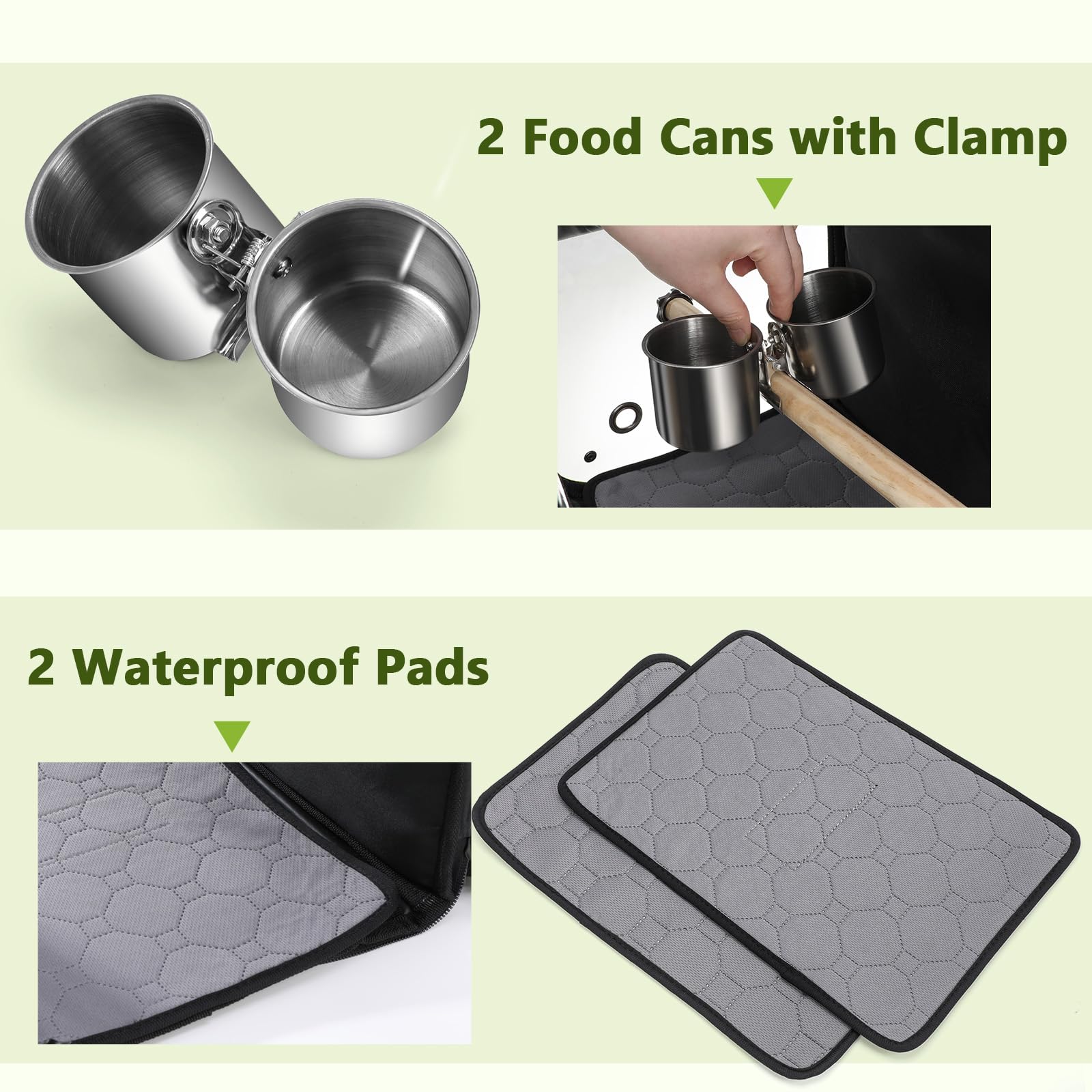 Pecute Bird Carrier Backpack detachable feeding cans for easy meals on the go.