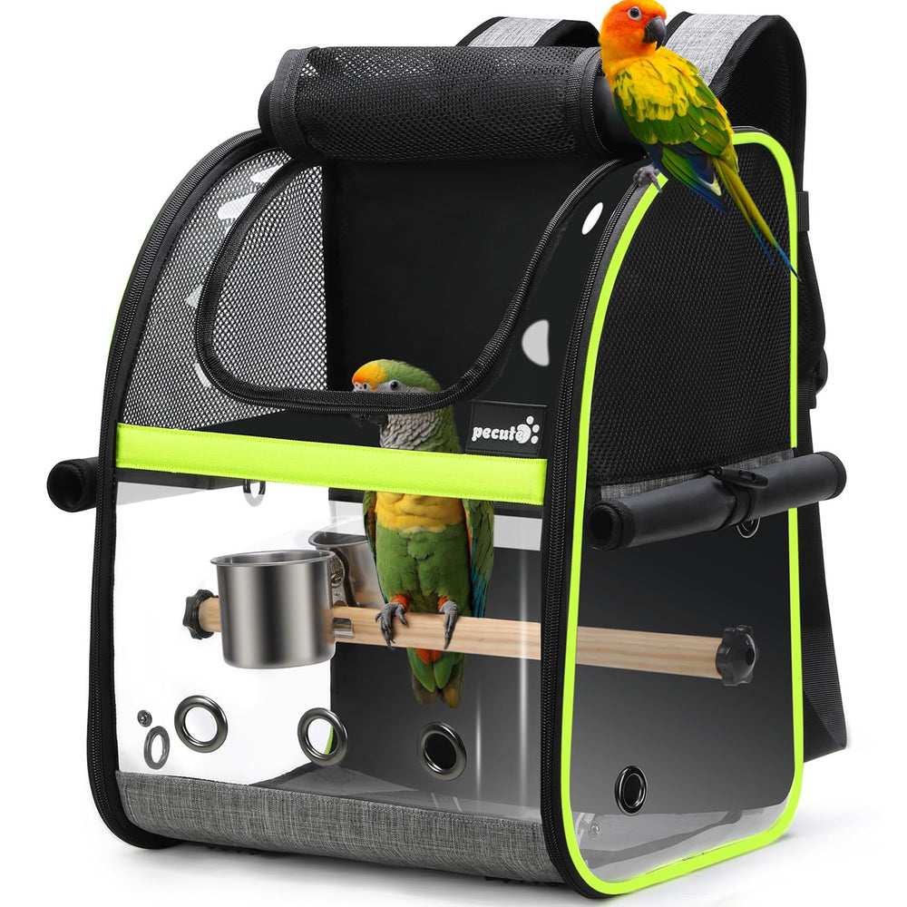 Pecute Bird Carrier Backpack with visible window for easy pet checks during travel.
