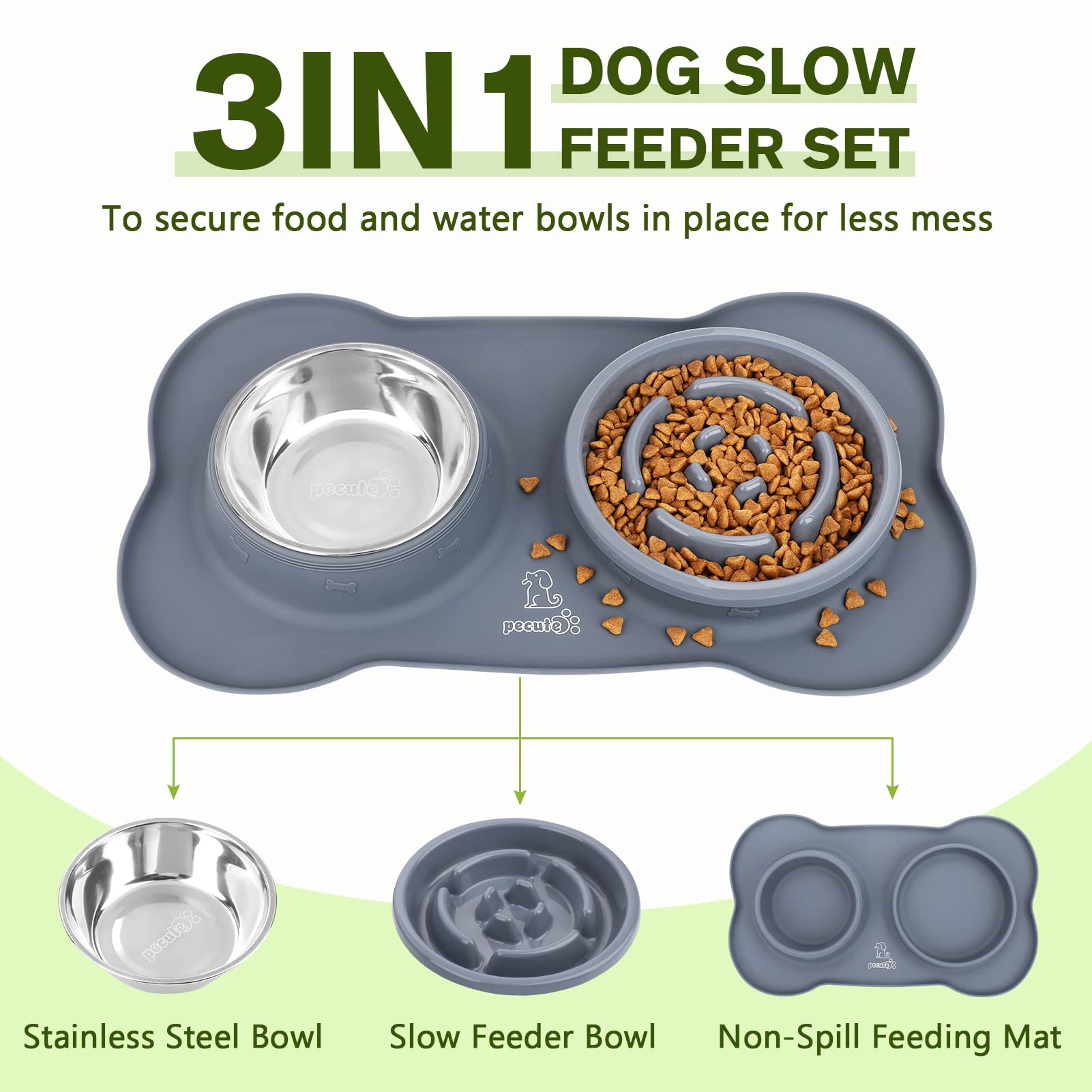 Pecute bone-shaped silicone anti-slip mat provides stable footing during meals.