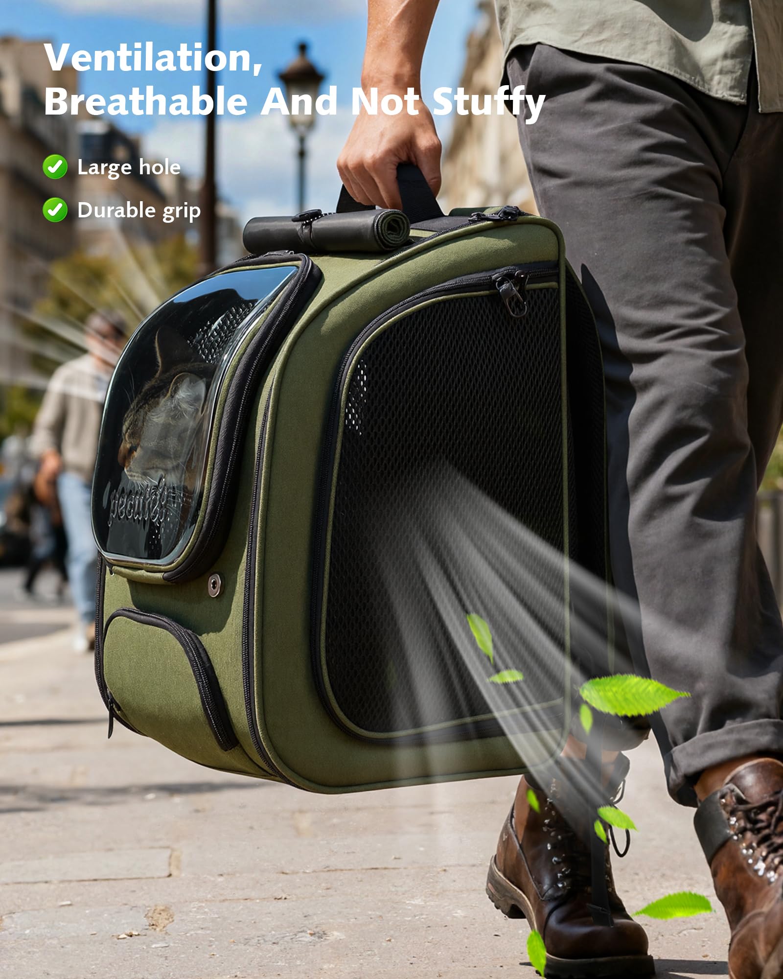 Pecute cat backpack adjustable UV shade provides sun protection on strolls.