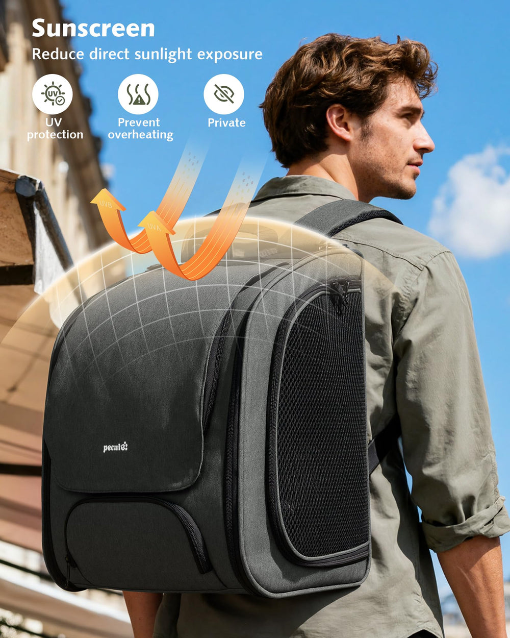 Pecute cat backpack 3D back panel improves support and breathability