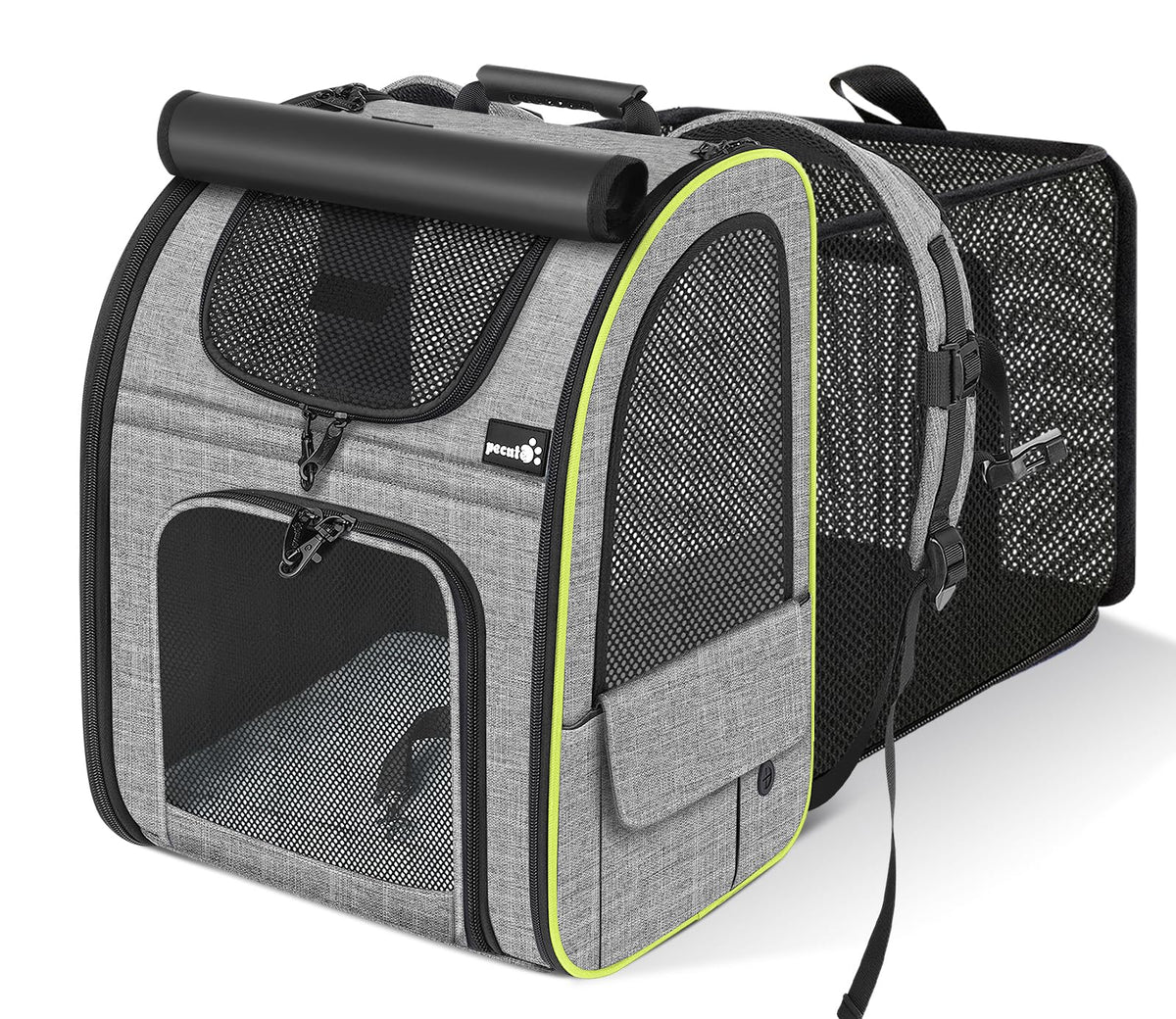 Pecute cat-backpack-expandable-back offers roomy space for pets during travel.