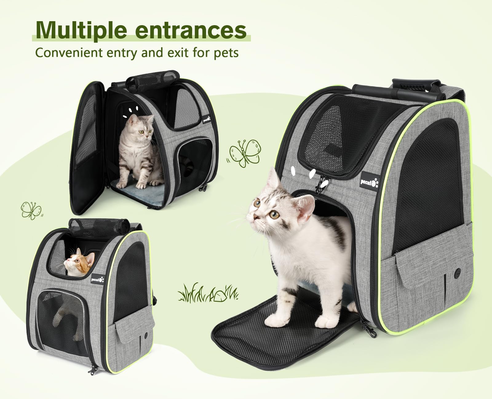 Pecute cat-backpack-side-pockets provide storage for treats and bags.