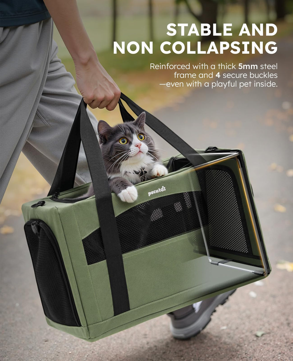 Pecute cat carrier breathable mesh view highlights air circulation for pet comfort.