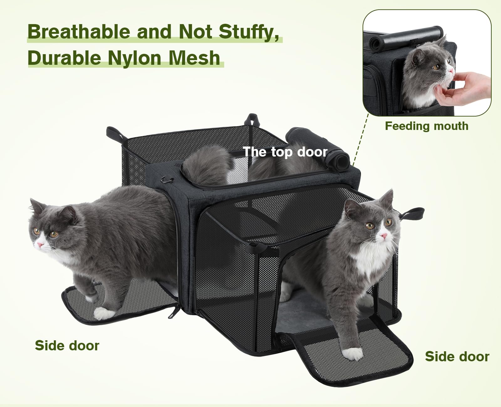Pecute cat carrier dual entrances provide easy access from either side.