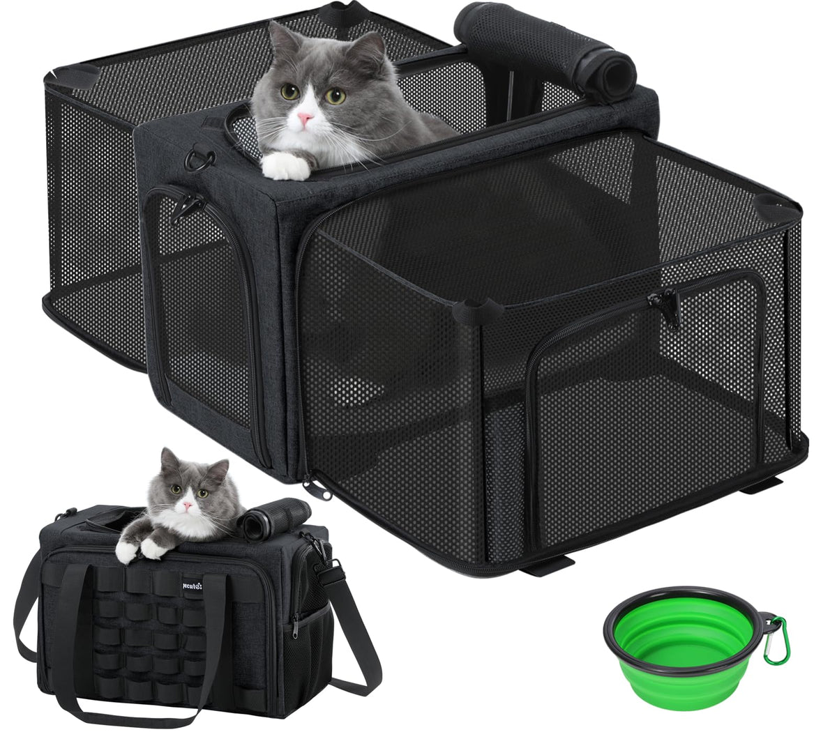 Pecute cat carrier expandable side view demonstrates travel-friendly design for cats.