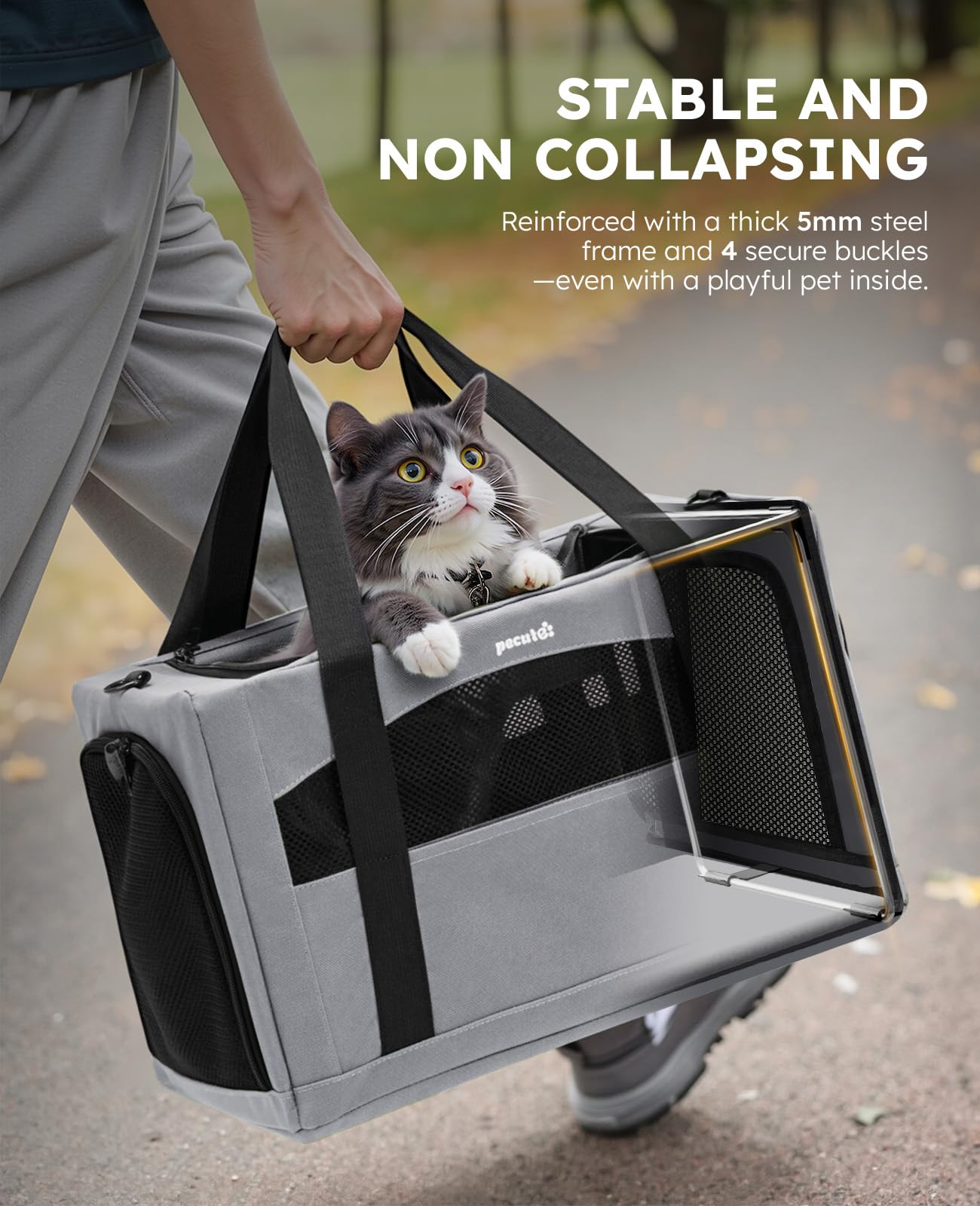 Pecute cat-carrier-framed-security keeps pets safe with reinforced frame and four buckles