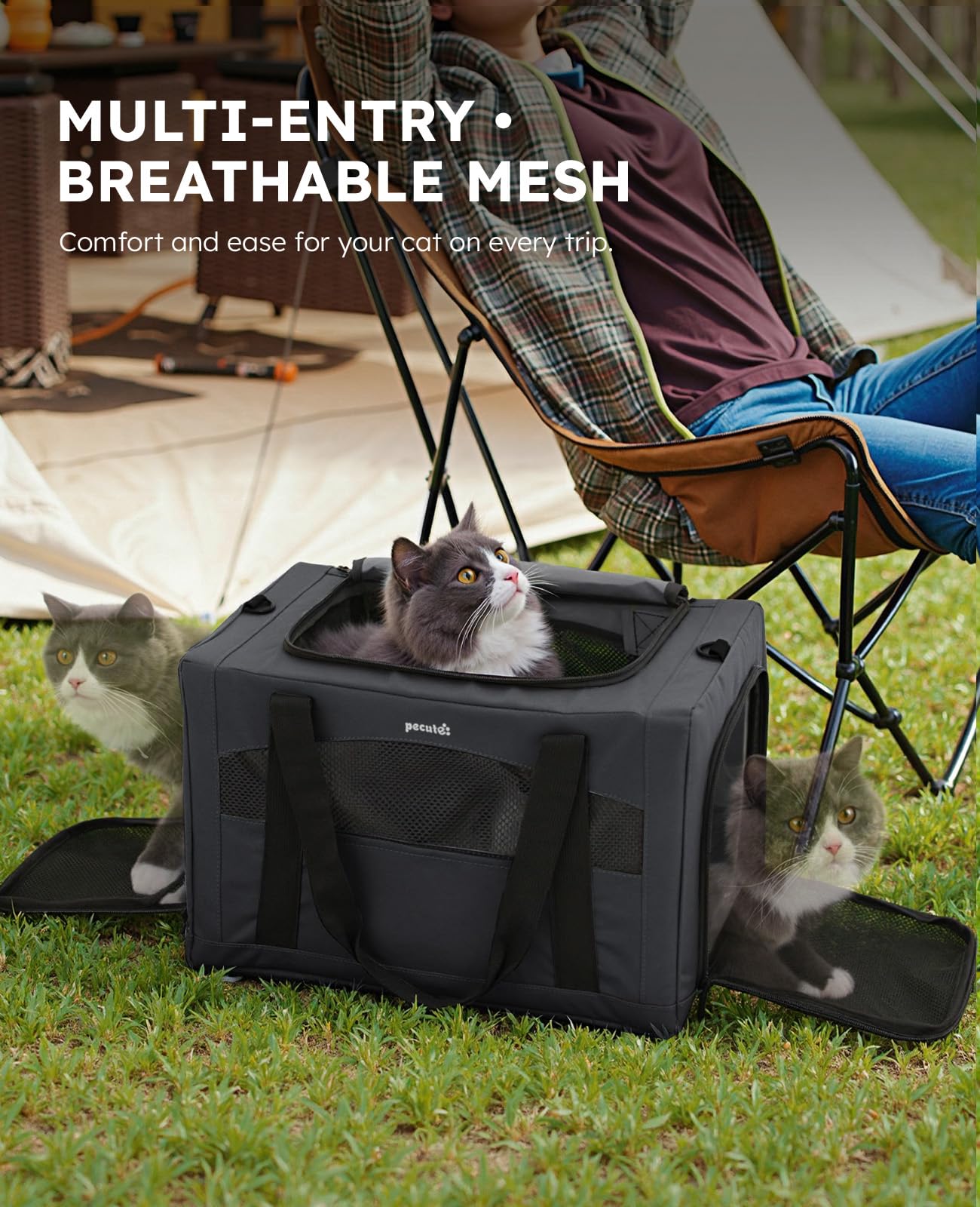 Pecute cat carrier lockable zippers prevent escapes during travel