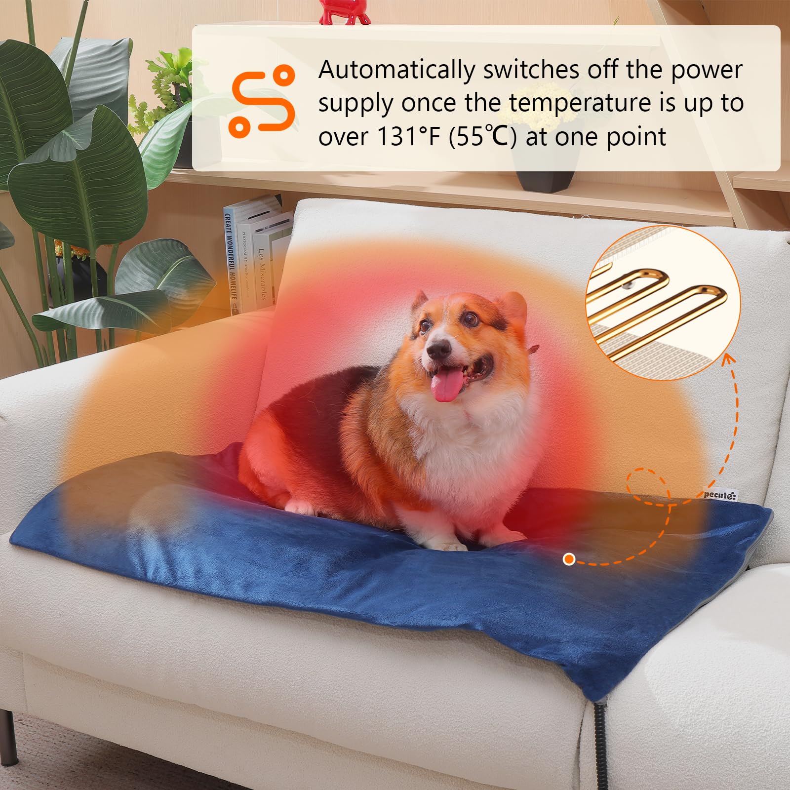 Pecute cat heating pad dual-resistant cable reduces shock risk during use