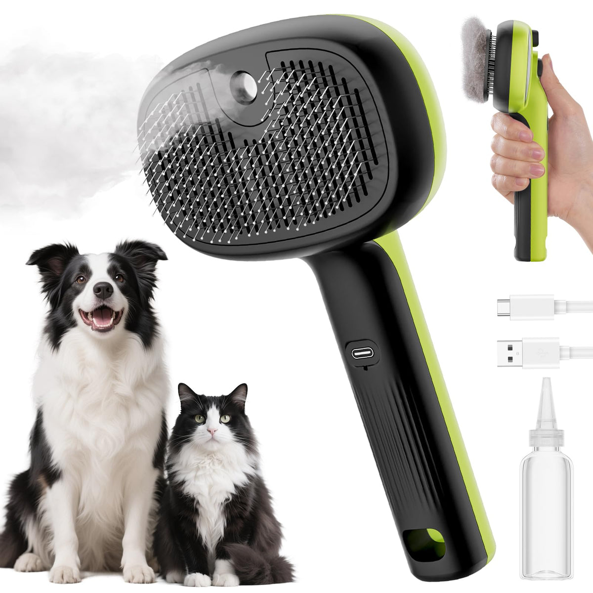 Pecute cat steam brush with handle and tank – easy detangling and hydration during grooming.