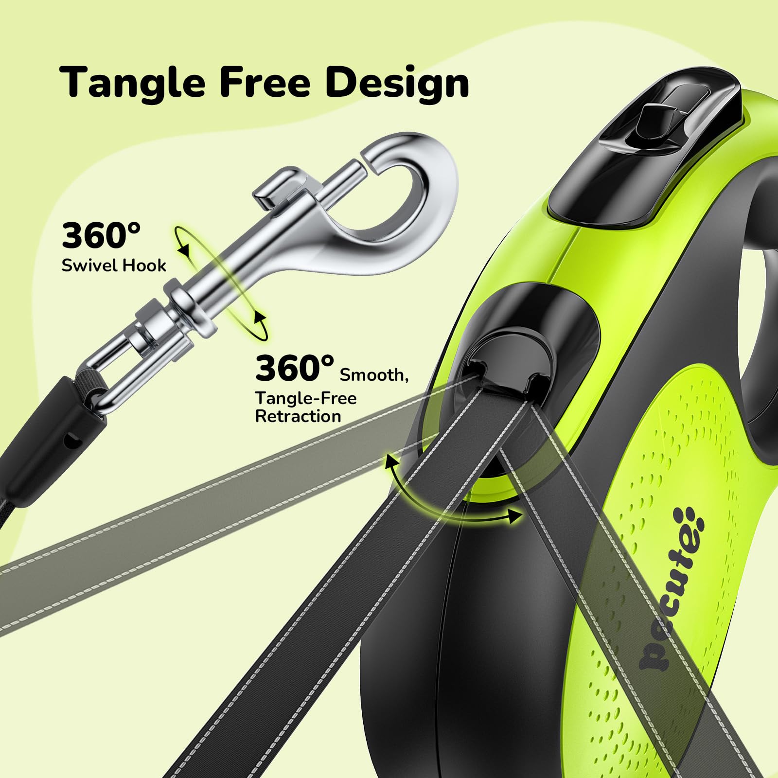 Pecute 360-degree rust-proof swivel clip prevents tangles from any direction.