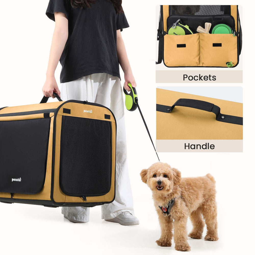 Pecute dog car crate folded flat for compact storage when not in use.