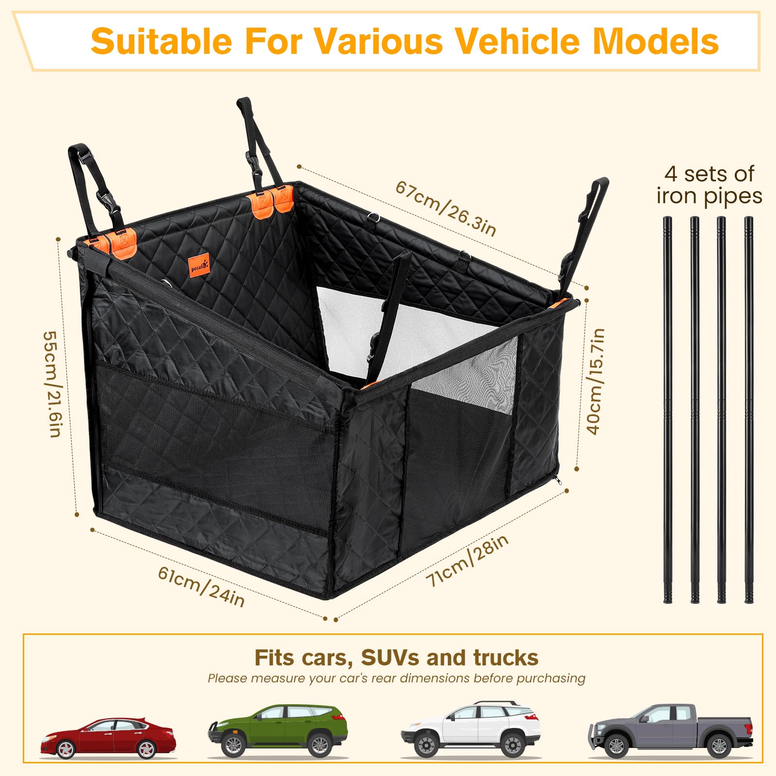 Pecute dog car seat bottom support withstands up to 330 lbs.