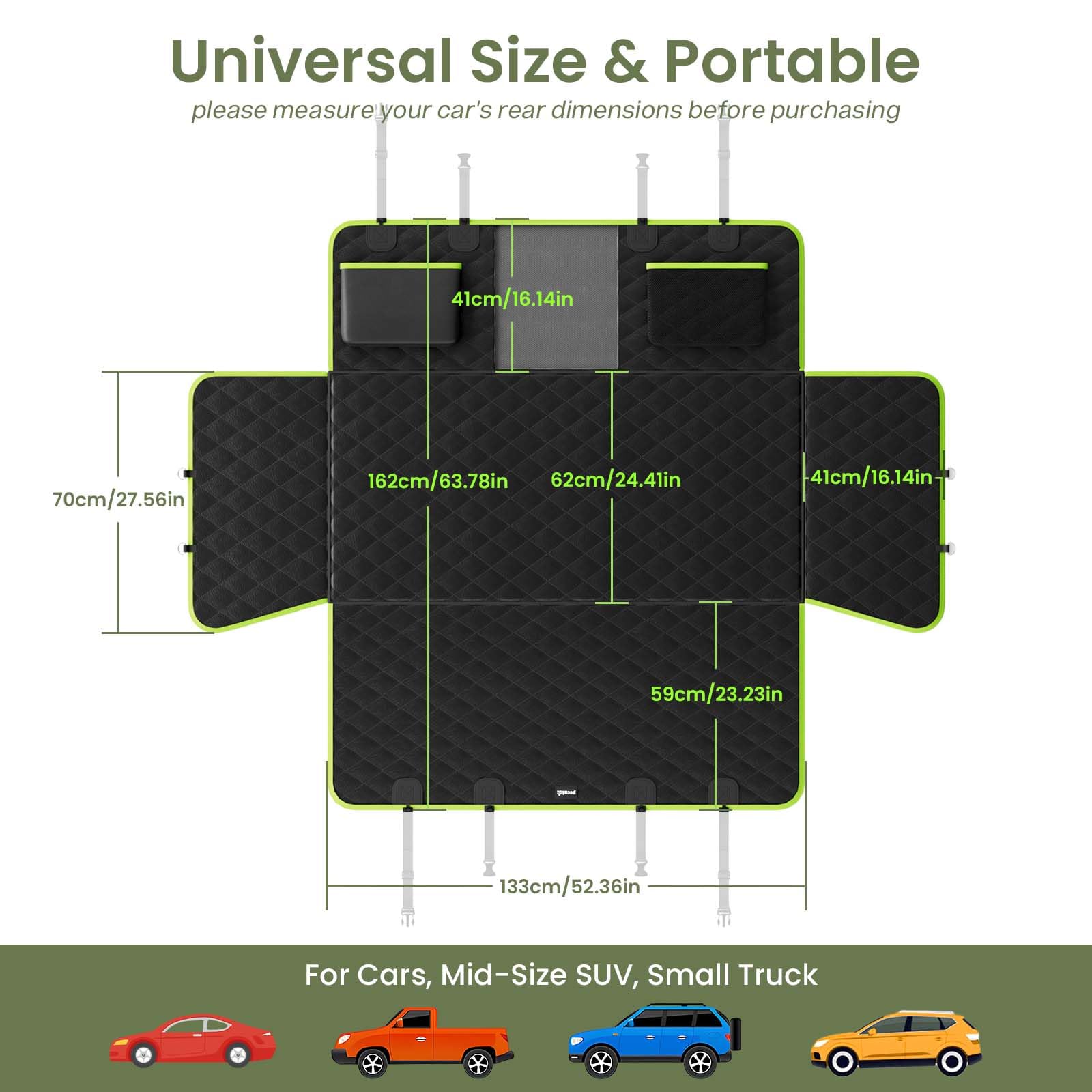Pecute cover includes storage pockets for organization.
