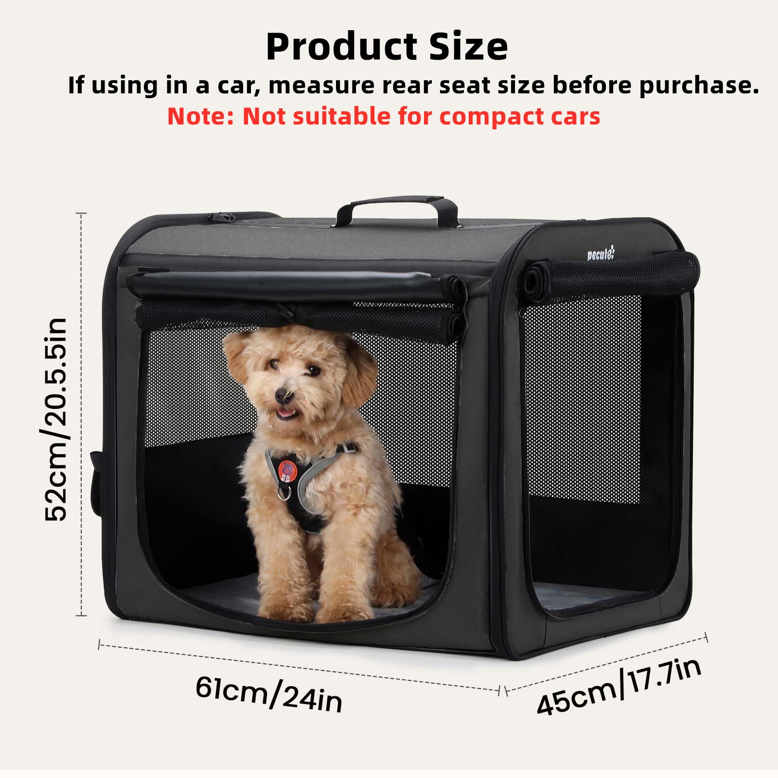 Pecute dog carrier privacy curtain image shows versatile travel setup.