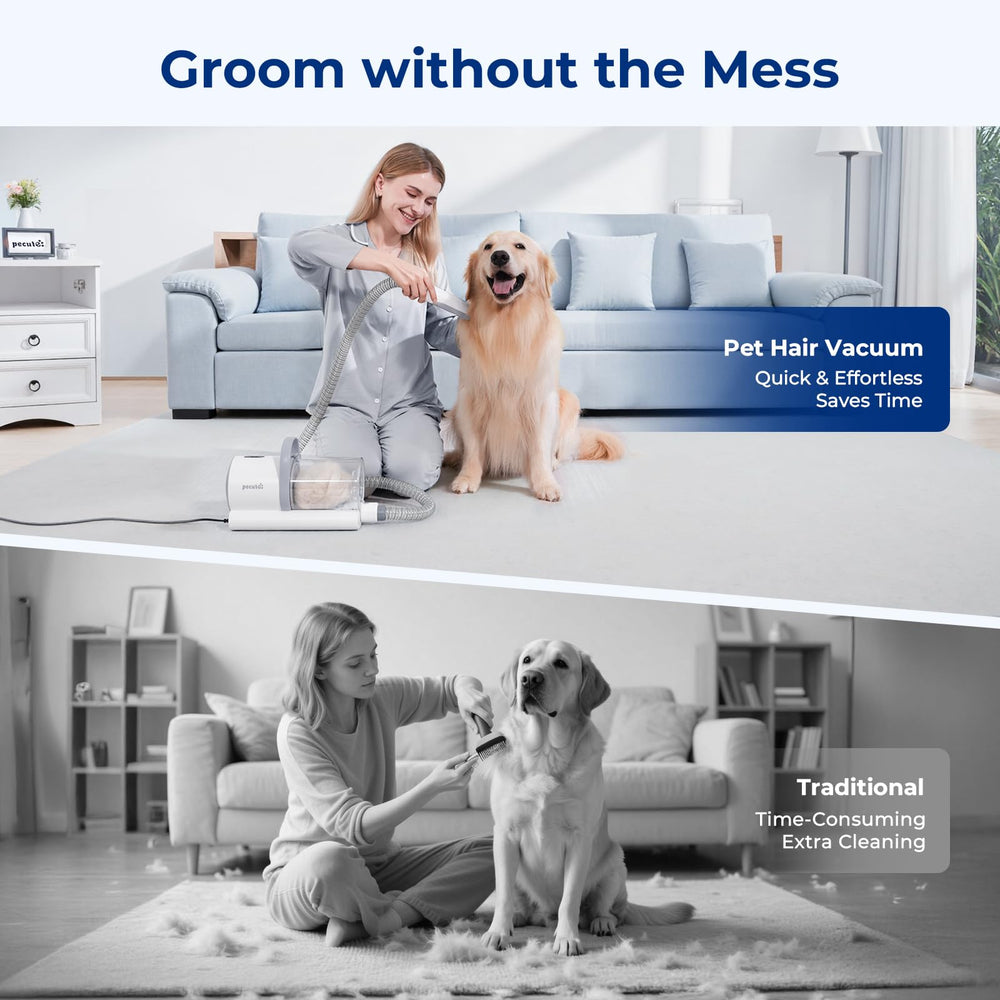 Pecute dog grooming vacuum attachments demonstrate versatility for trimming, brushing, and collecting fur
