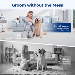 Pecute dog grooming vacuum attachments demonstrate versatility for trimming, brushing, and collecting fur