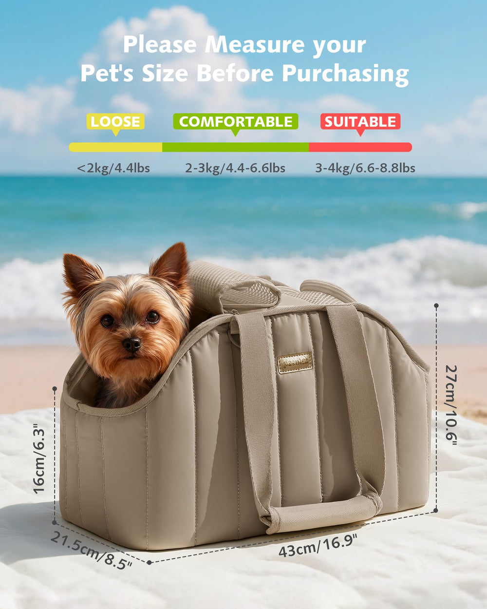 Pecute dog purse carrier top mesh for airflow and cooling.