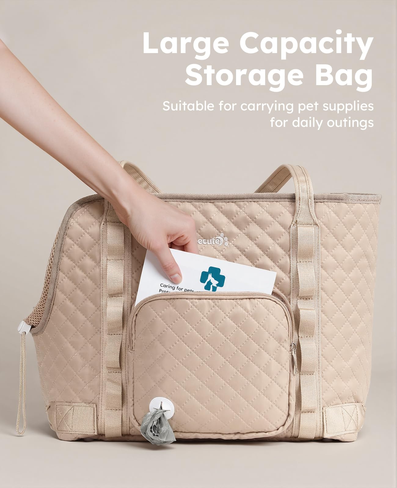 Pecute dog purse carrier back pocket provides extra storage on the go.
