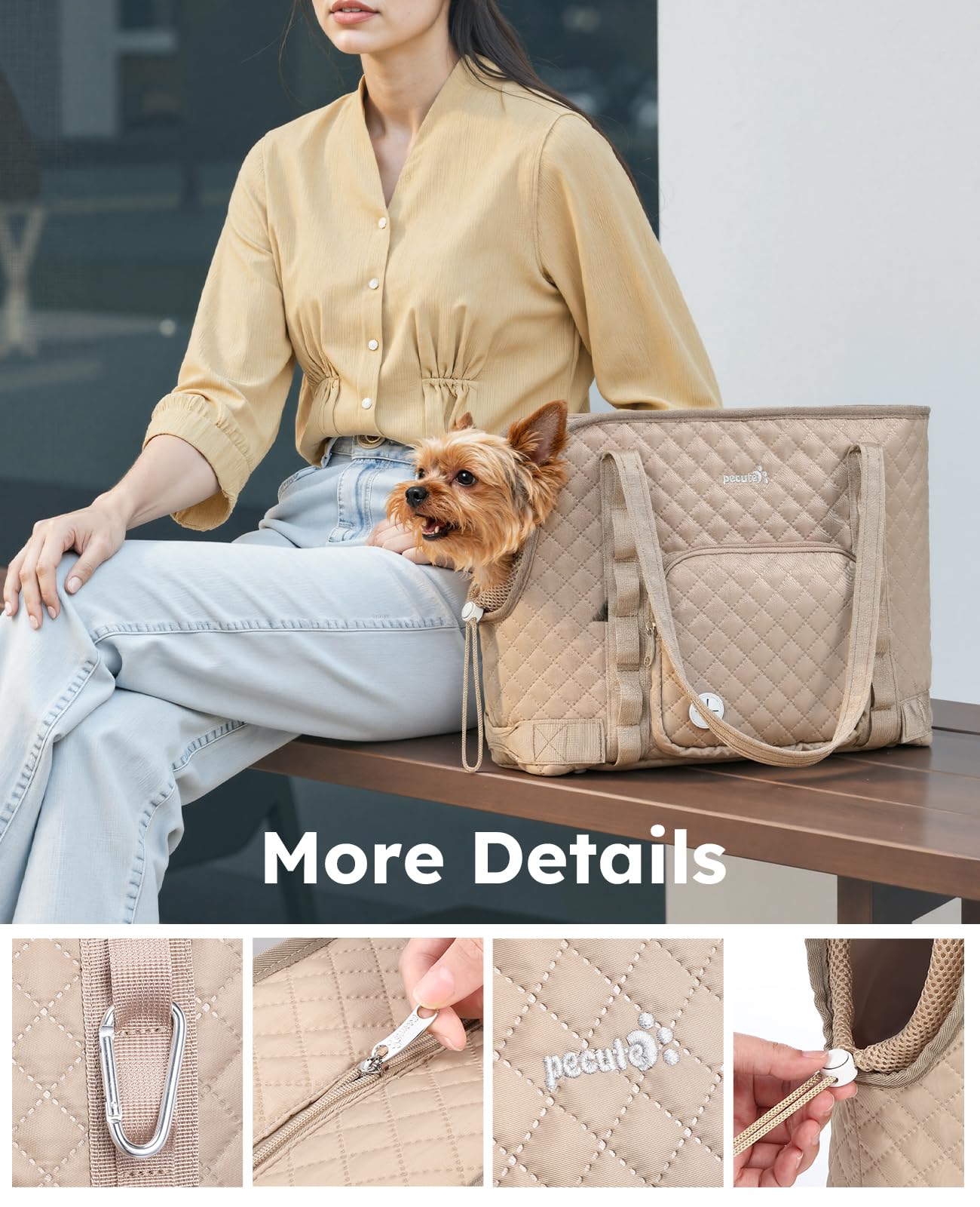 Pecute dog purse carrier bottom foot pad protects bottom from dirt.