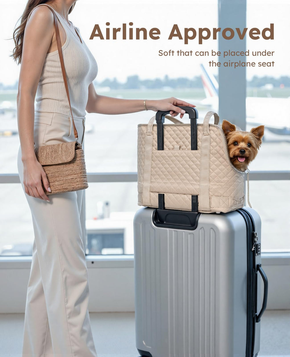 Pecute dog purse carrier soft plush interior enhances pet comfort during travel.