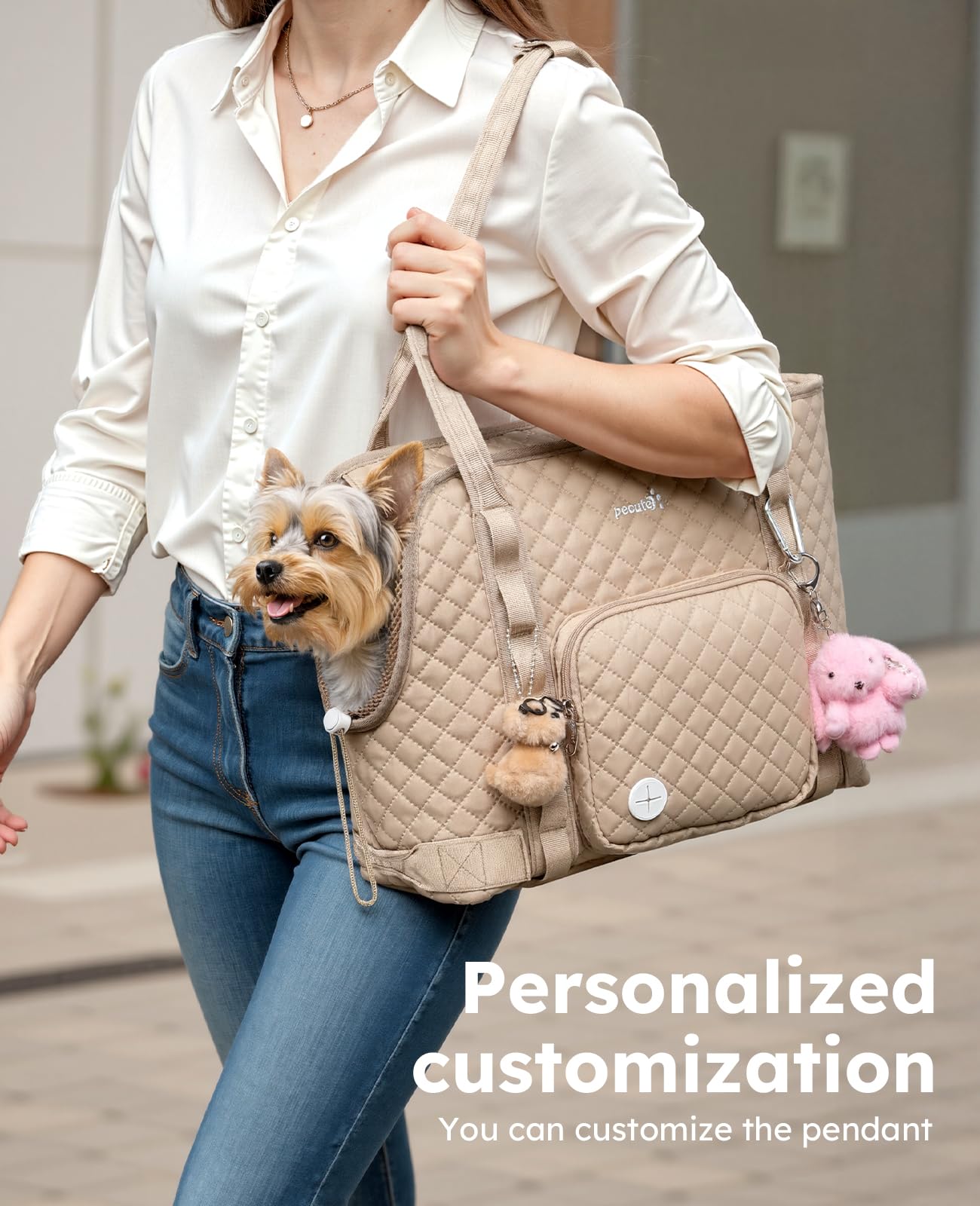 Pecute dog purse carrier storage pockets offer convenient places for essentials.