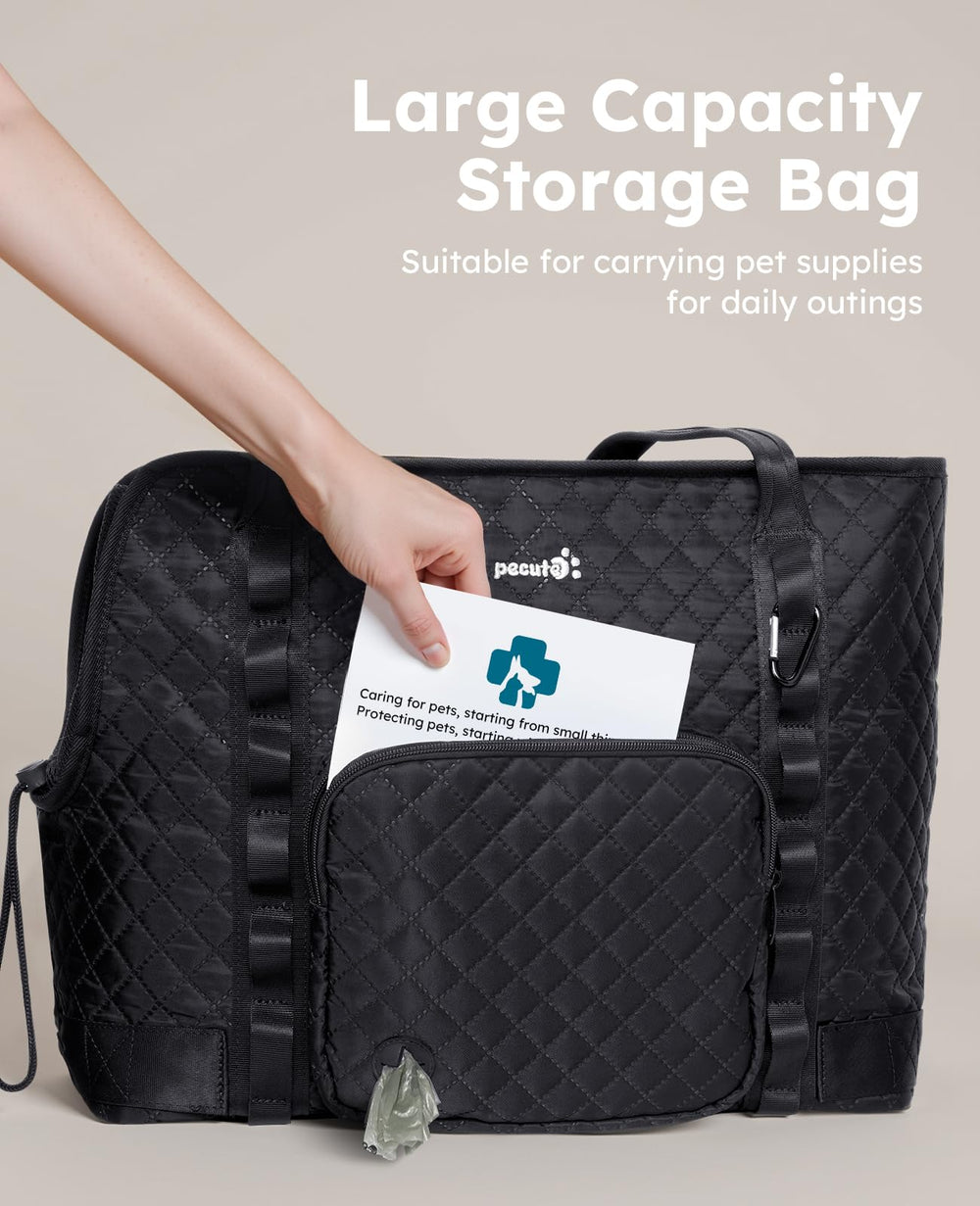 Pecute dog purse carrier storage pockets keep snacks and essentials organized.