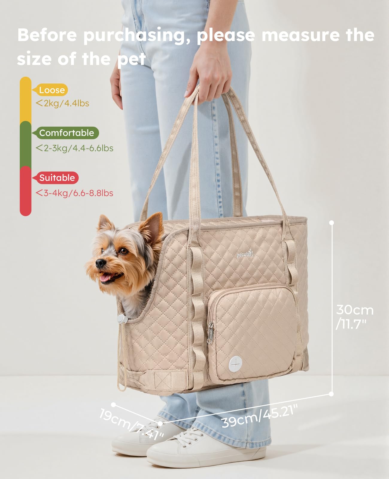 Pecute dog purse carrier top view open highlights breathable access for small dogs.