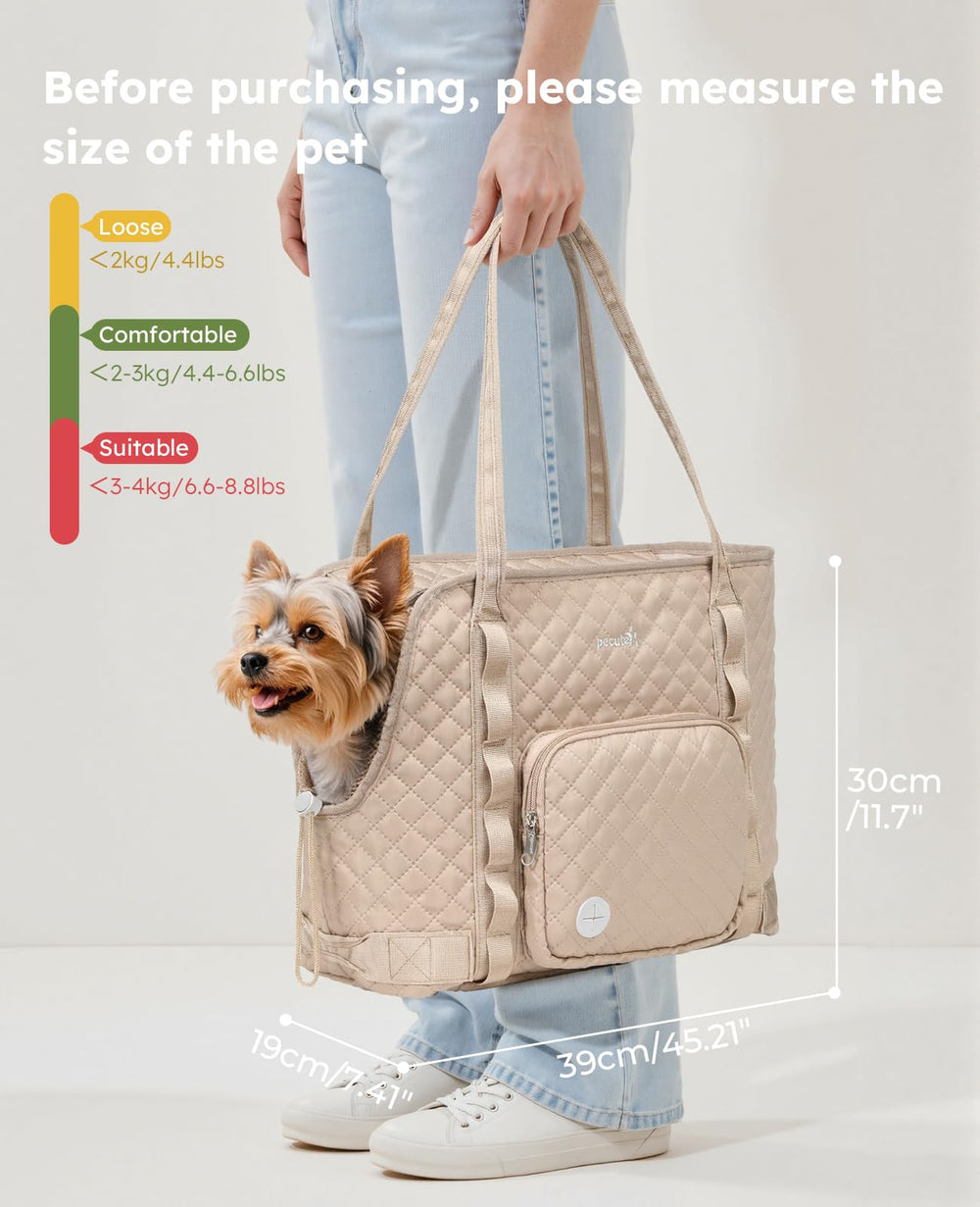 Pecute dog purse carrier top view open highlights breathable access for small dogs.