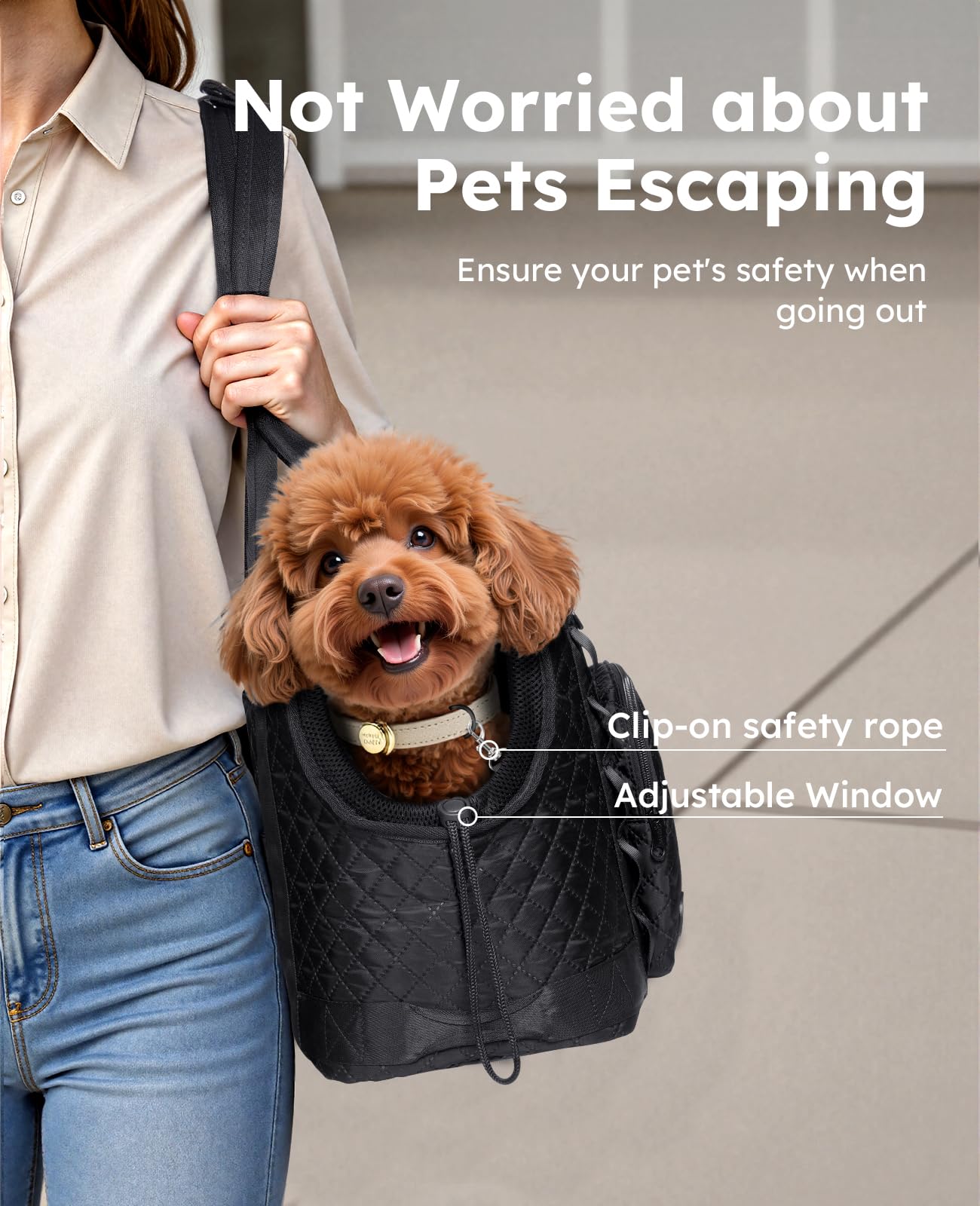 Pecute dog purse carrier top view emphasizes partial breathability for comfortable carries.