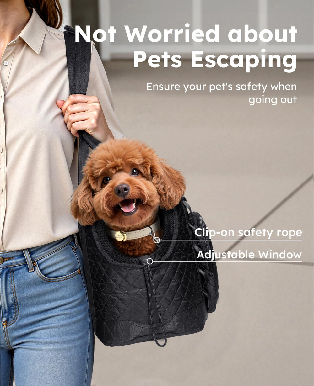 Pecute dog purse carrier top view emphasizes partial breathability for comfortable carries.