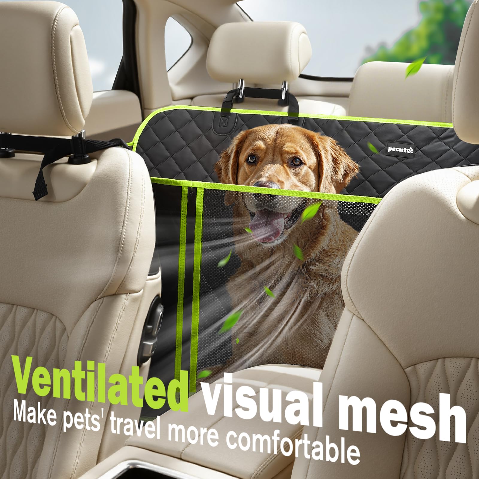Pecute dog seat cover waterproof and scratch-resistant protects interior.