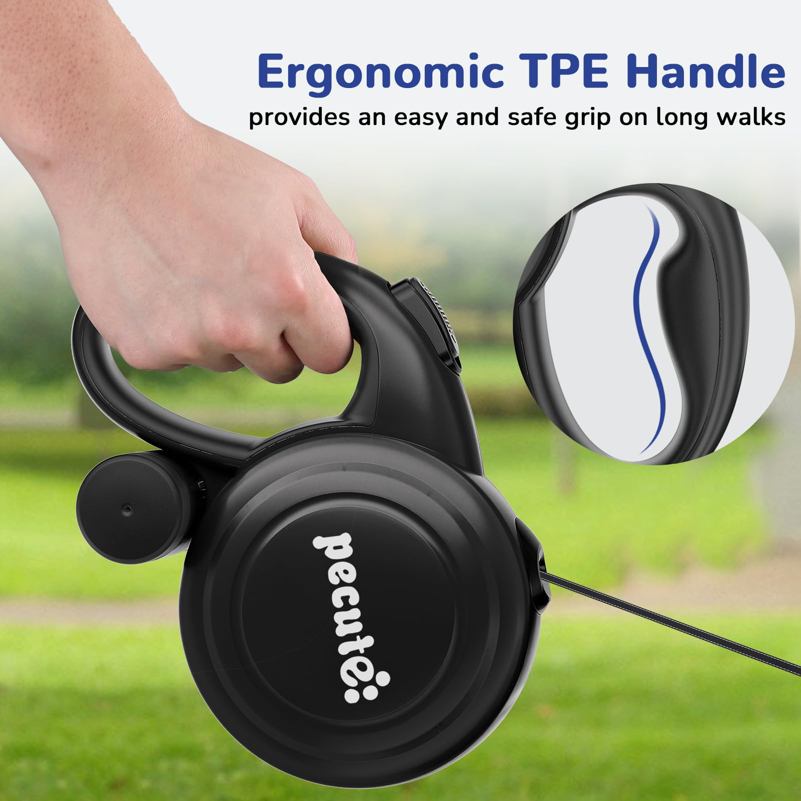 Pecute ergonomic TPE handle ensures comfortable grip on long walks