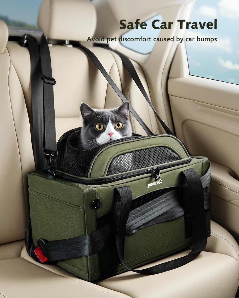 Pecute foldable design with luggage strap supports hands-free airport transitions.