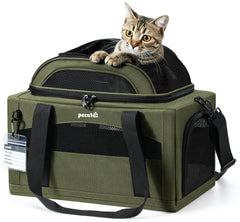 Pecute expandable pet carrier front view highlights airline-approved under-seat travel for small pets.