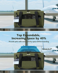 Pecute expandable pet carrier interior with stable frame offers roomy travel space.