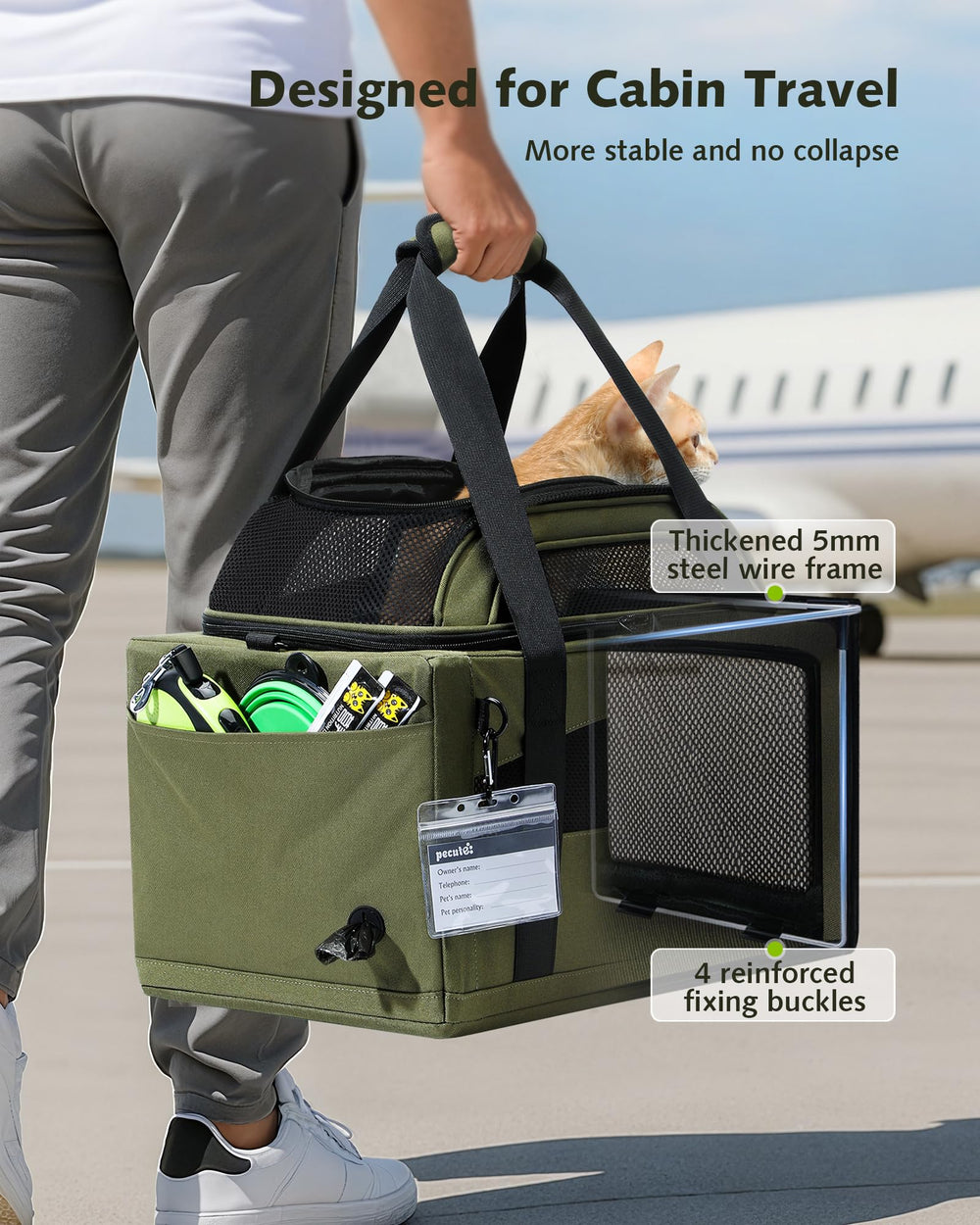 Pecute expandable carrier top-open shows expanded space for comfortable pet movement.