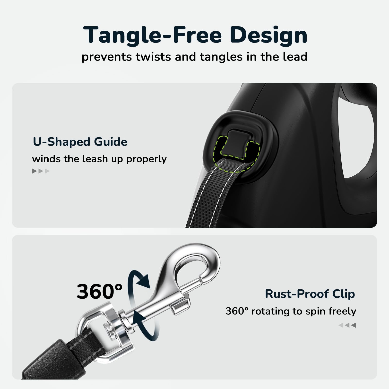 Pecute leash 360-degree rotation hook enables smooth retraction for tangle-free outings