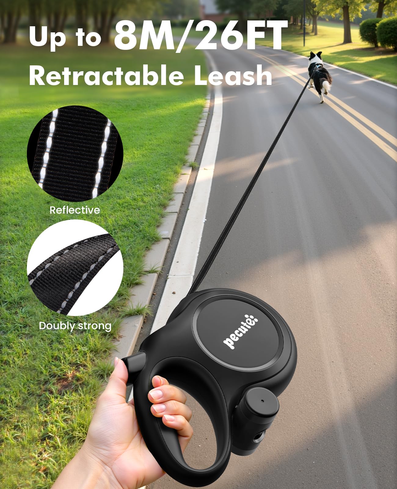 Pecute leash anti-twist design with 360° clip reduces tangling during adventures