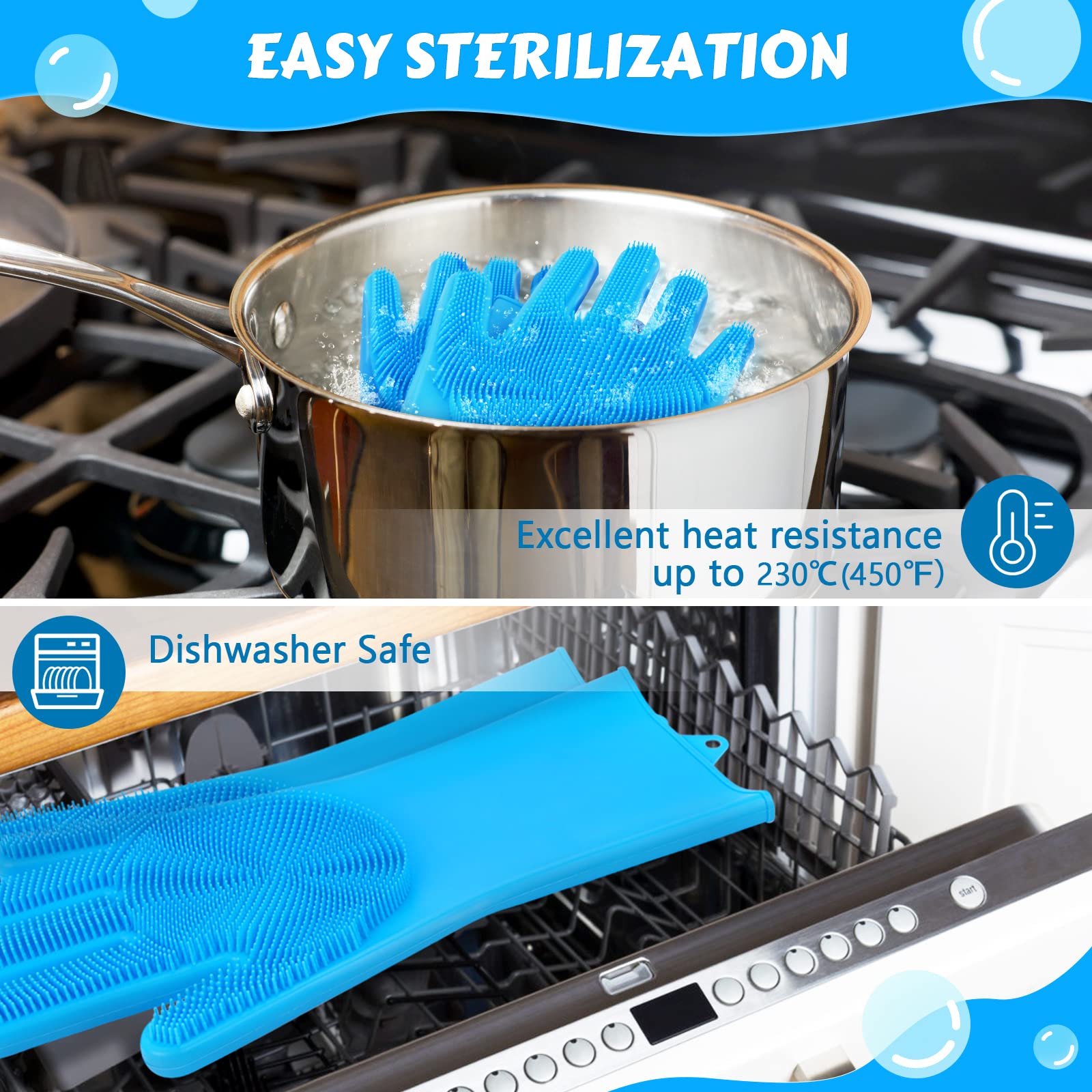 Pecute multi-use gloves for pets and household cleaning tasks like dishes.